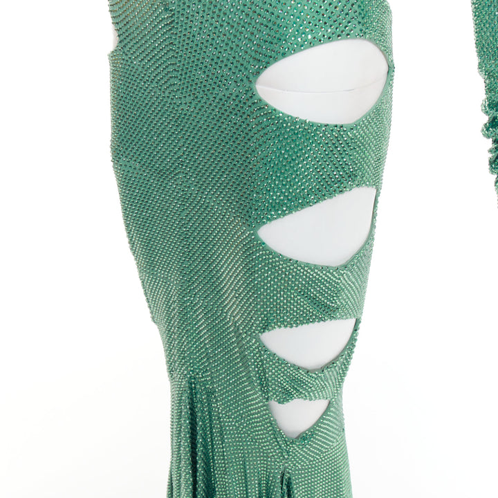 rare ALEXANDRE VAUTHIER COUTURE SS2020 Runway green strass crystal  cut out gown