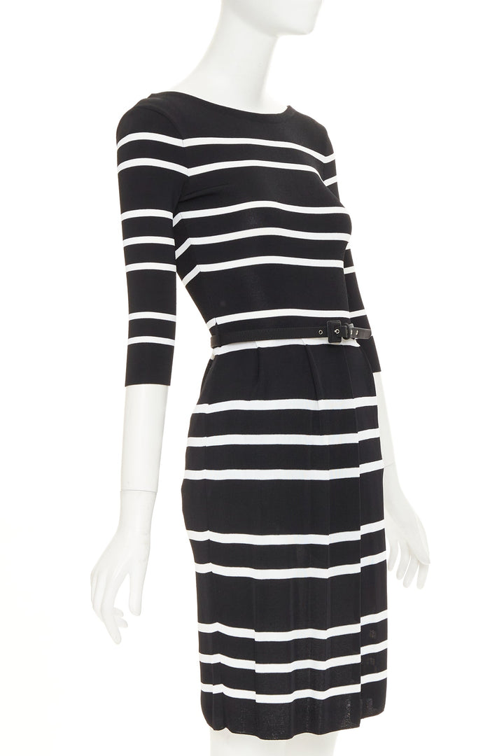 CHRISTIAN DIOR Mariniere striped knit belted viscose blend sheath dress FR34 XS