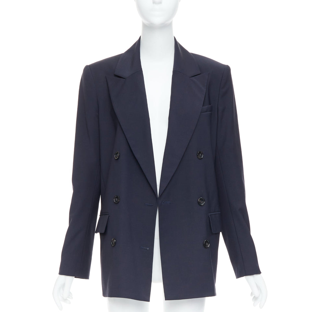 TIBI navy wool blend padded double breasted boxy blazer jacket US2 S