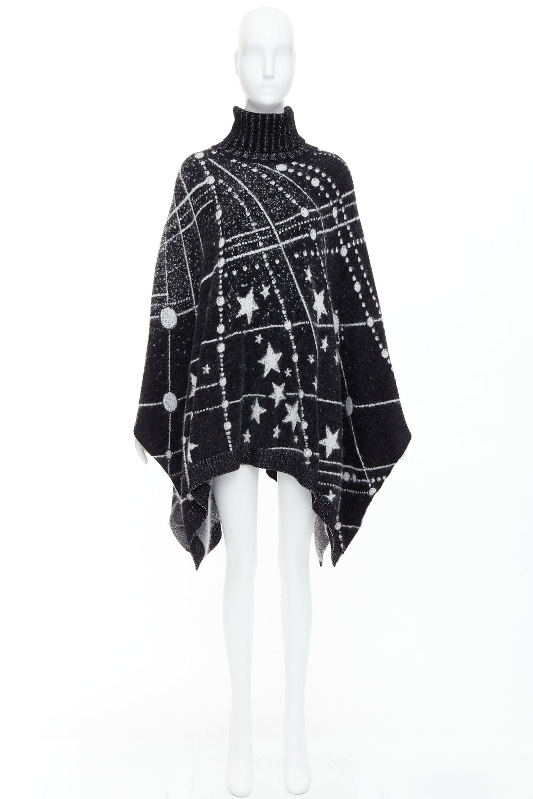 SAINT LAURENT 2018 Constellation black white astrology intarsia poncho cape S