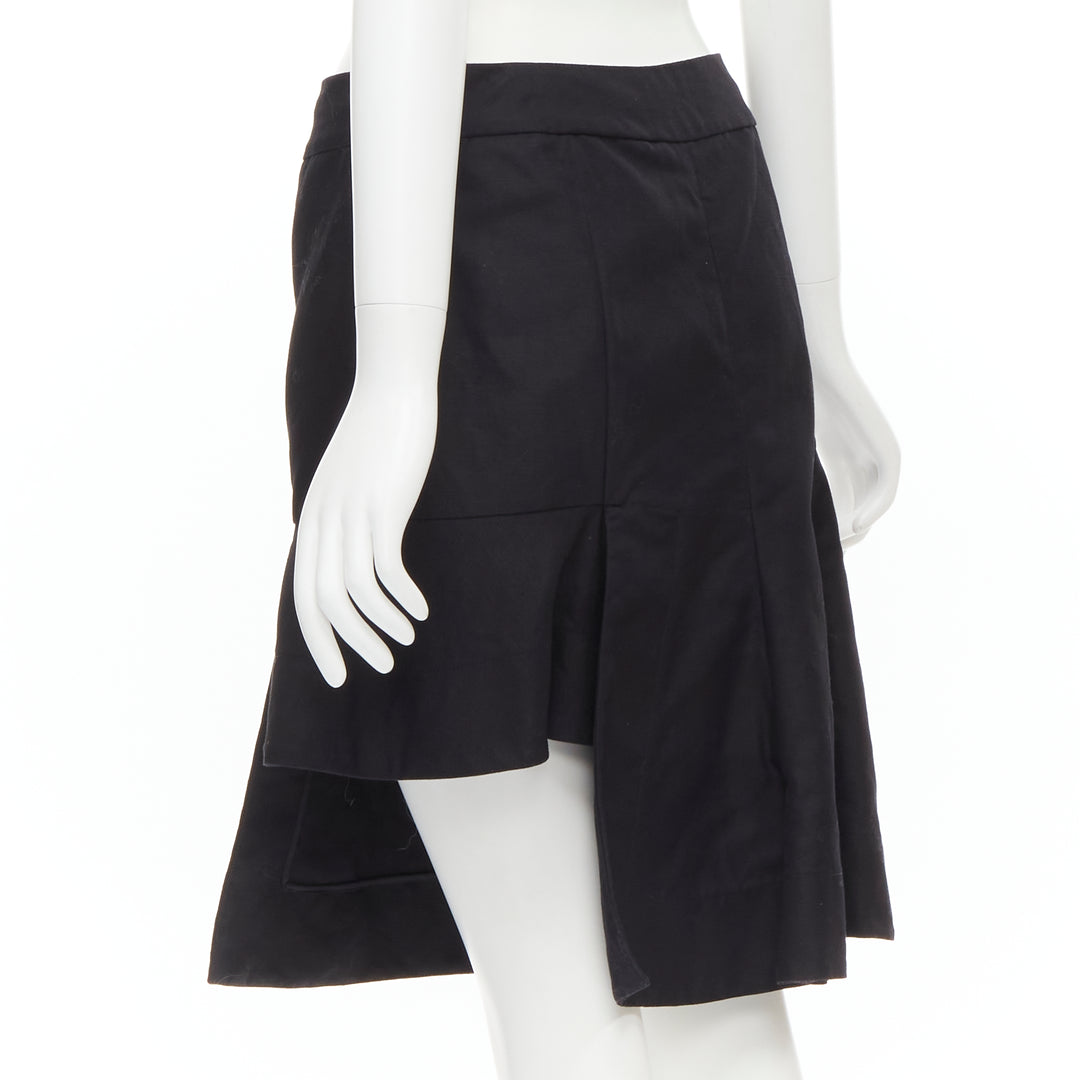 MARNI black cotton linen asymmetric step hem pleated flared skirt IT42 S