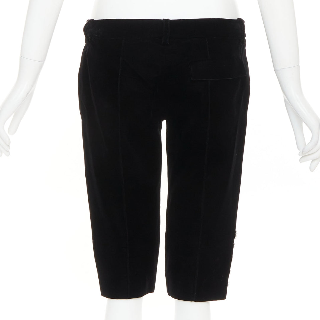 ALEXANDRE VAUTHIER COUTURE black velvet flower crystal button knee pants