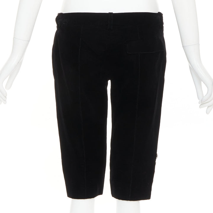 ALEXANDRE VAUTHIER COUTURE black velvet flower crystal button knee pants