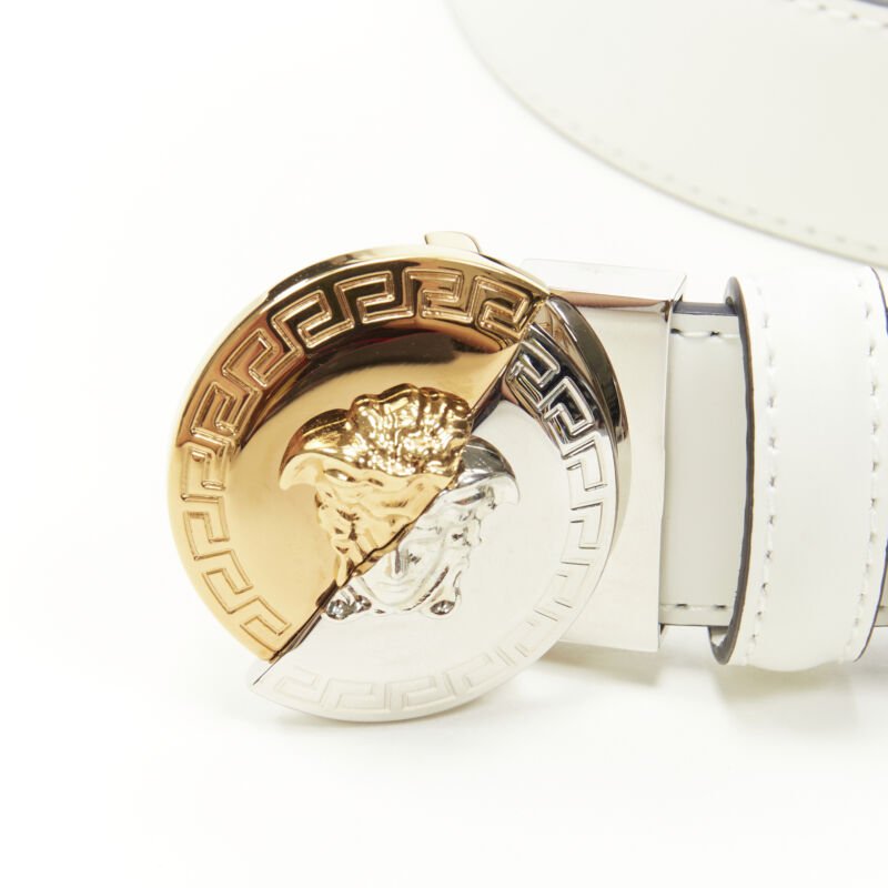 VERSACE Demi Medusa Reversible black white silver gold coin belt 110cm 42-46"