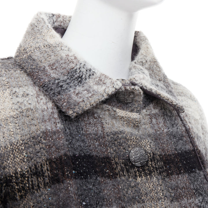 CHANEL 18B Fantasy tweed grey checked sequinned wool crop jacket FR38 M