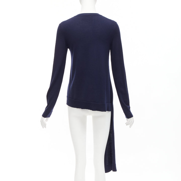 PORTS 1961 navy wool v neck asymmetric hem drape sweater XS