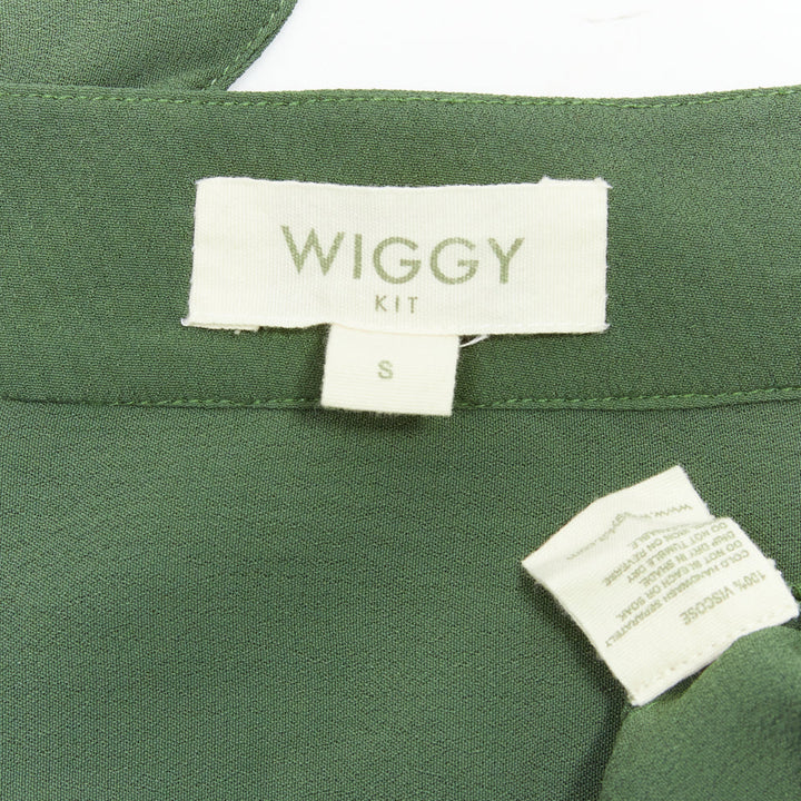 WIGGY KIT forest green viscose V-neck dropped shoulder belted midi dress S
