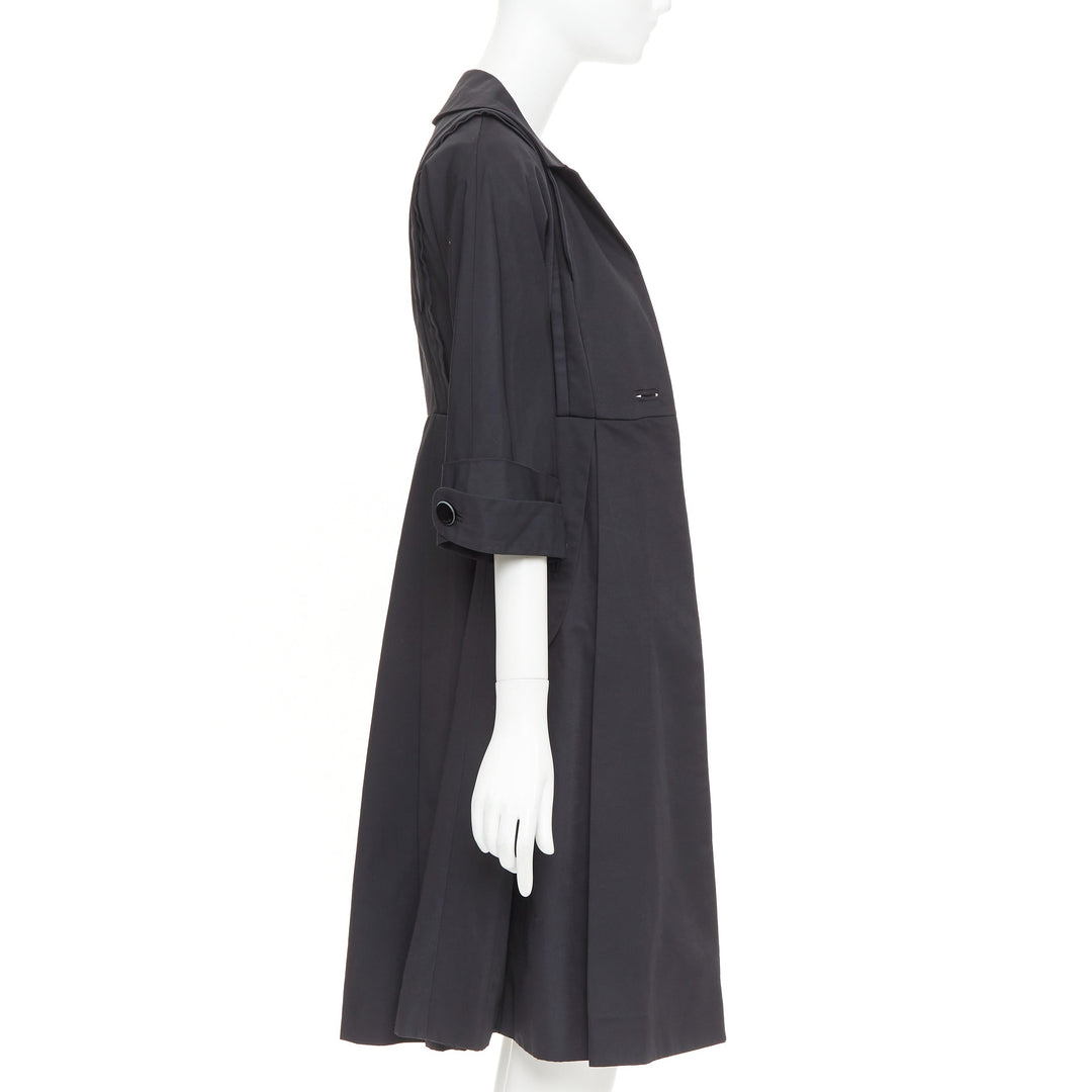 GUCCI 2007 black textured nylon plastic logo buttons long coat IT36 XXS