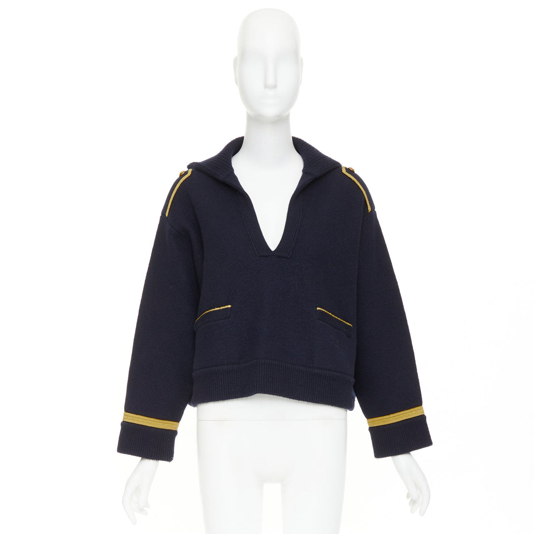 CELINE Cropp Military Vareuse wool gold trim Triomphe sailor collar pullover M