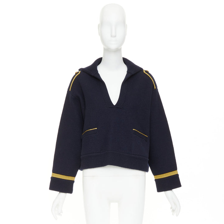 CELINE Cropp Military Vareuse wool gold trim Triomphe sailor collar pullover M