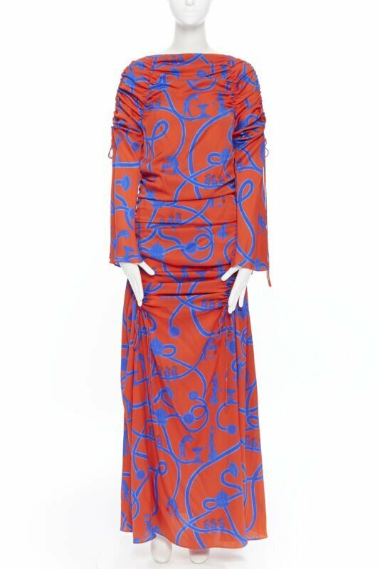 Runway ELLERY SS18 Rocket red blue venus grecian print shirred midi dress S