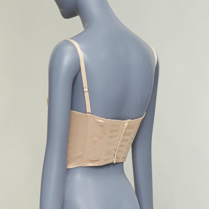 GUCCI 2022 Runway Aria nude beige GG monogram net lace corset bustier top S