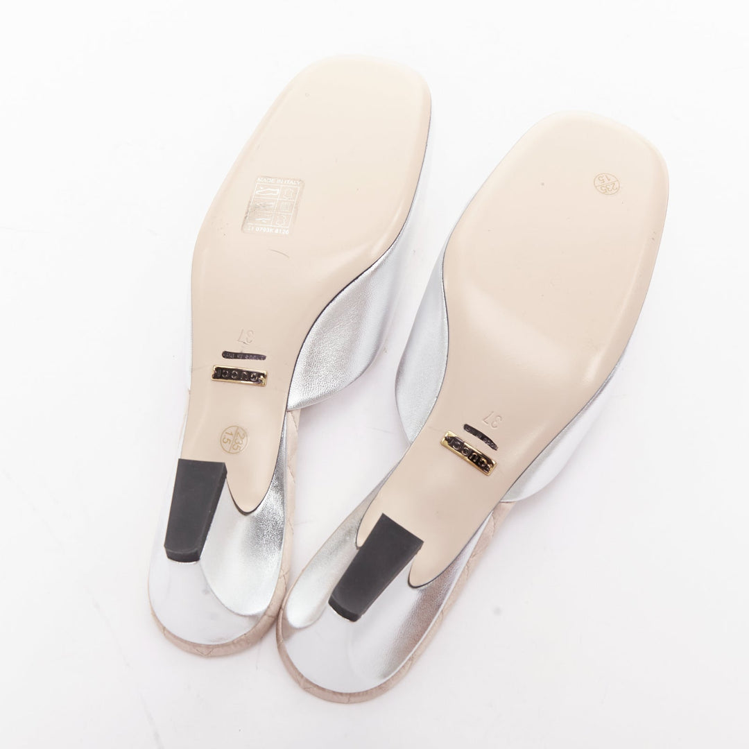 GUCCI silver metallic leather gold crystal horsebit buckle slipper heels EU37