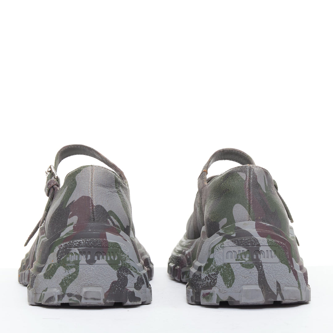 MIU MIU 2019 Runway Camo Chunky grey green double strap mary janes sneaker EU37