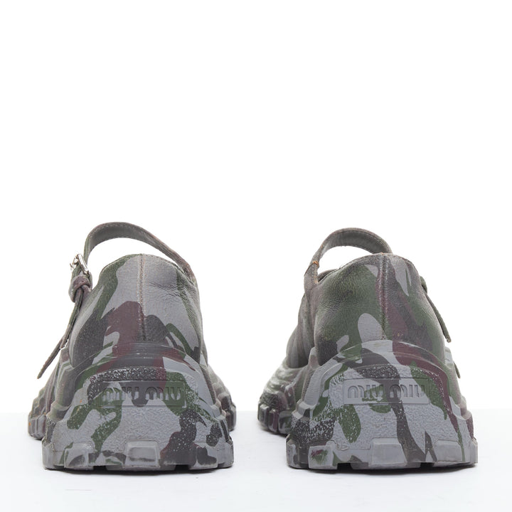 MIU MIU 2019 Runway Camo Chunky grey green double strap mary janes sneaker EU37