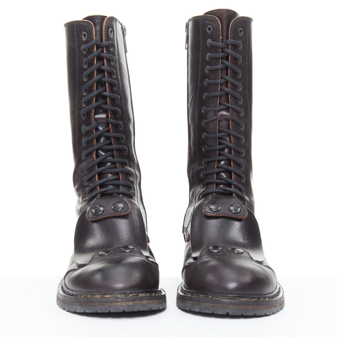 rare ANN DEMEULEMEESTER black leather snap button panels tall combat boots EU36