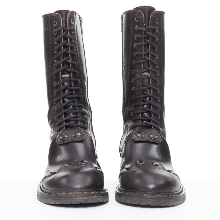 rare ANN DEMEULEMEESTER black leather snap button panels tall combat boots EU36