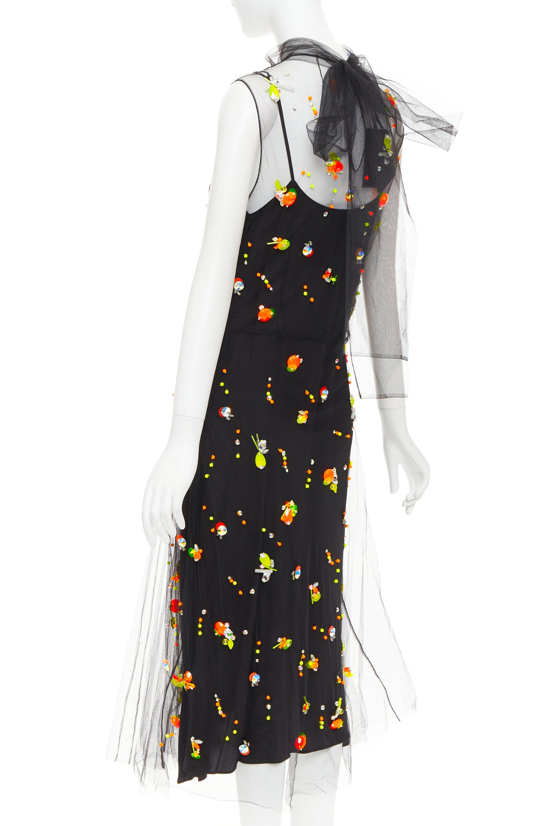 rare PRADA 2018 Runway Abito neon orange black tulle sporty logo dress IT42 M