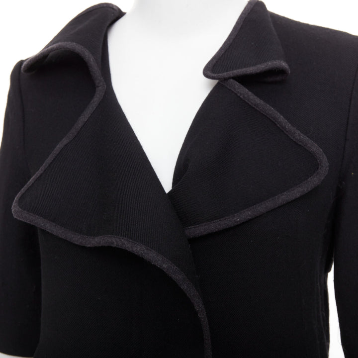 MARNI 2010 black 100% virgin wool twill trimmed collar fitted jacket IT38 XS