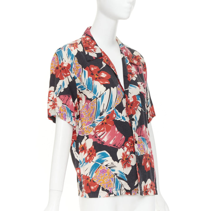 SAINT LAURENT 2020 Hibiscus Hawaiian heavy washed lyocell casual camp shirt S