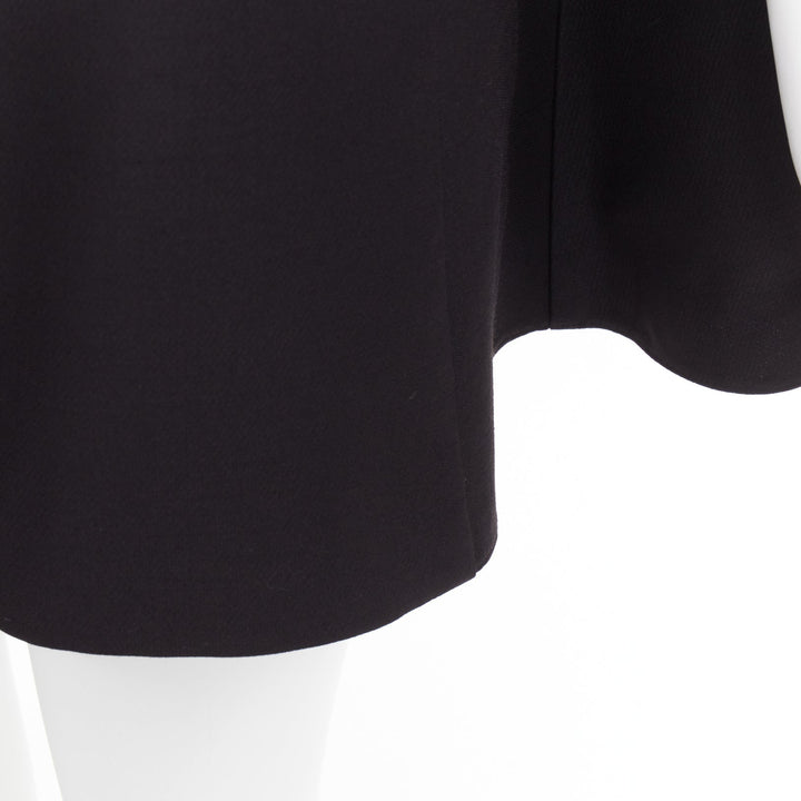 VALENTINO black wool silk bateau darted shoulder cape sleeves mini dress IT38 XS
