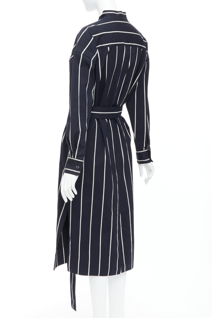 CELINE Phoebe Philo 2018 Runway black vertical stripe belted dress FR34 XS