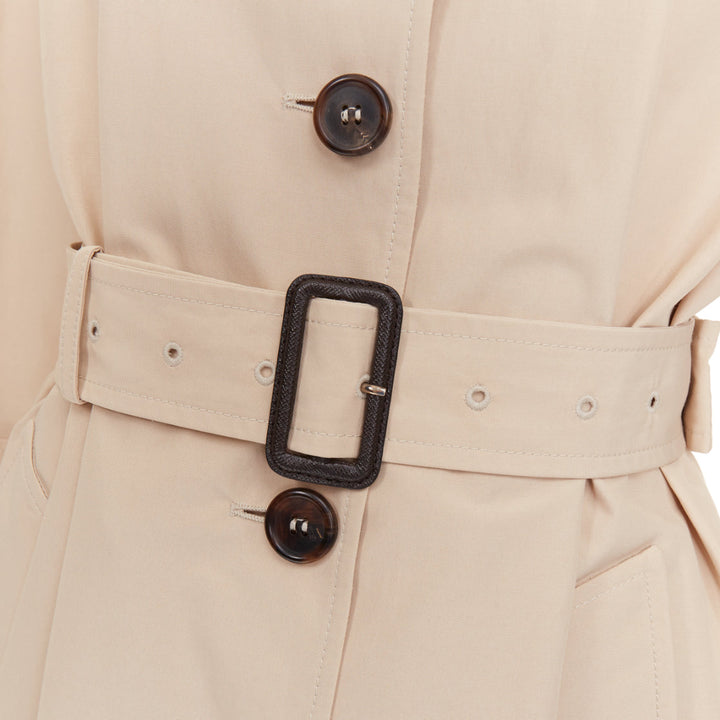 PRADA 2019 beige cotton pinstriped lined raglan sleeves trench coat IT36 XXS