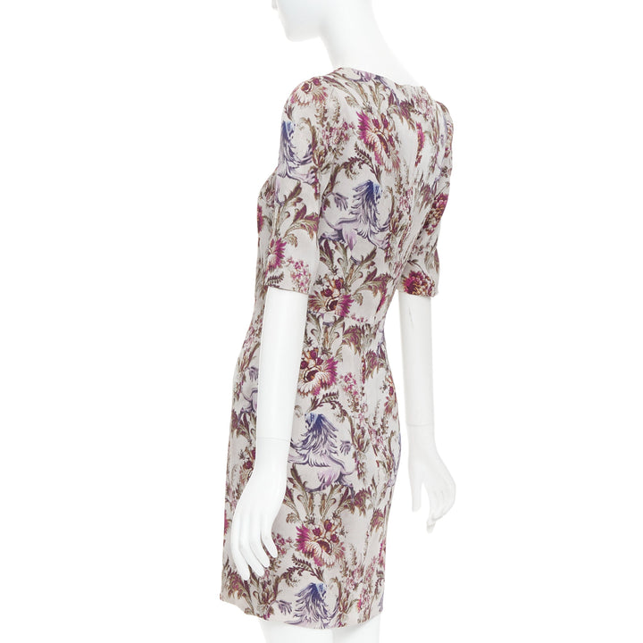 DOLCE GABBANA purple grey silk Barocco flower print sheath dress IT42 M