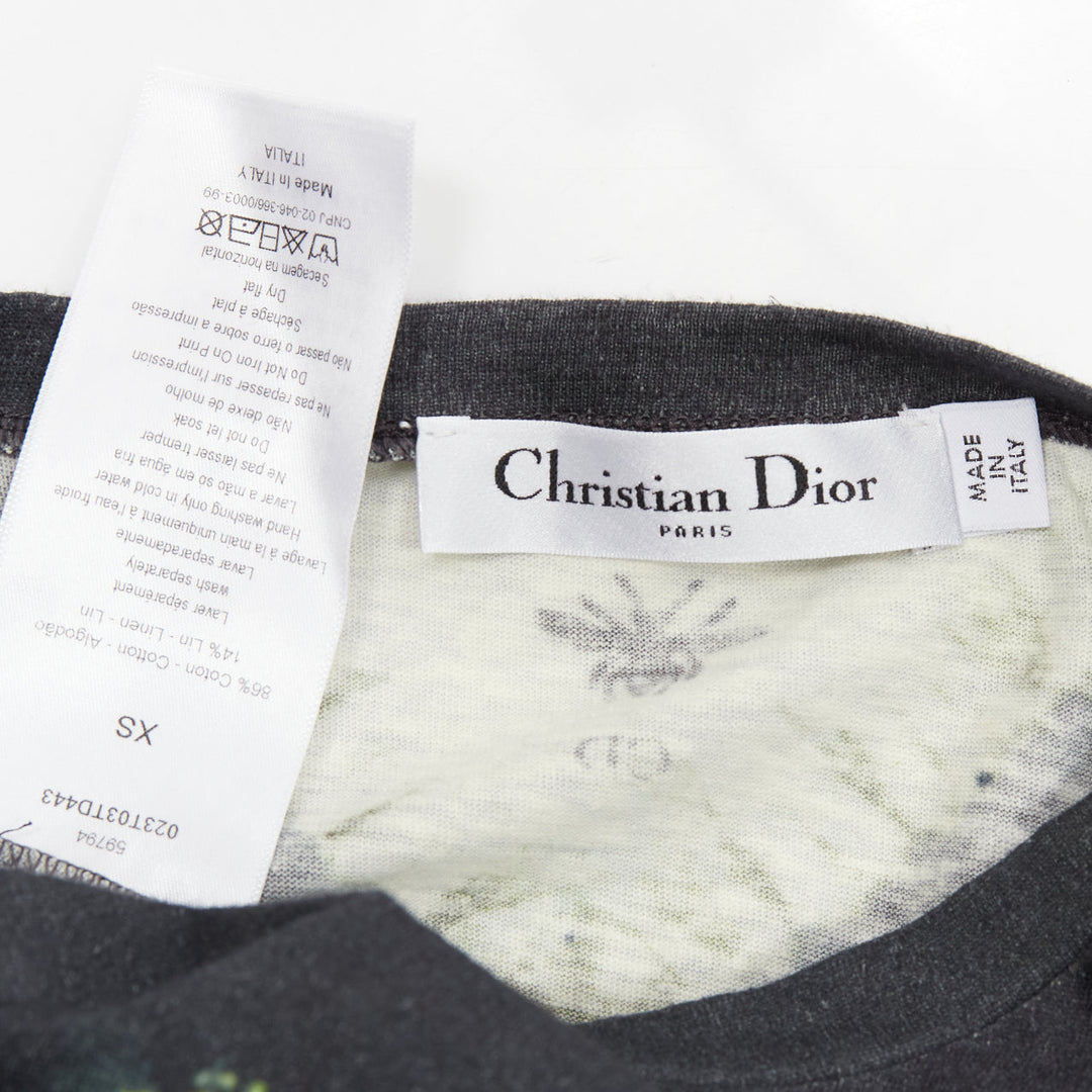 CHRISTIAN DIOR J'adior green grey tie dye cotton linen 8 tshirt XS