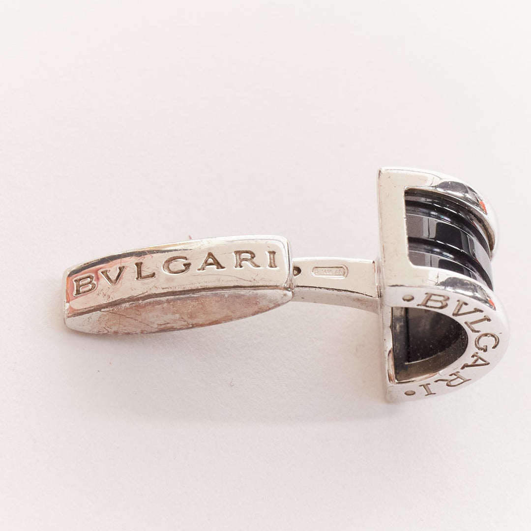 BULGARI Bzero 925 sterling silver black onyx logo back cufflinks