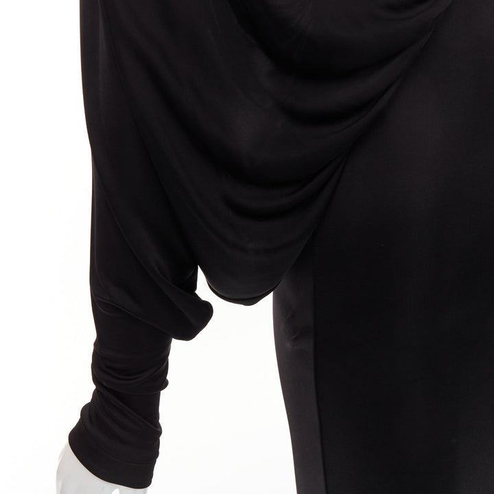 SAINT LAURENT 2023 black viscose jersey ruched one sleeve dress gown FR40 L