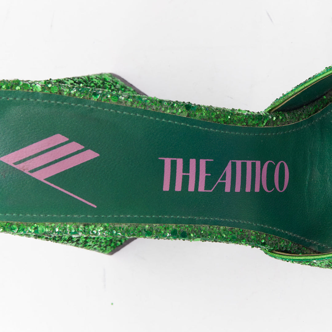 THE ATTICO Devon green apple glitter square open toe architectural mules EU38