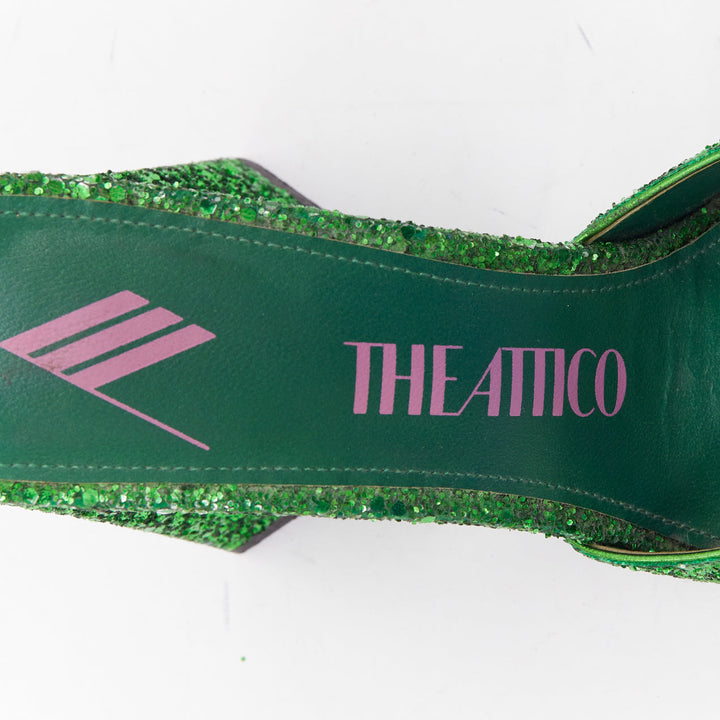 THE ATTICO Devon green apple glitter square open toe architectural mules EU38