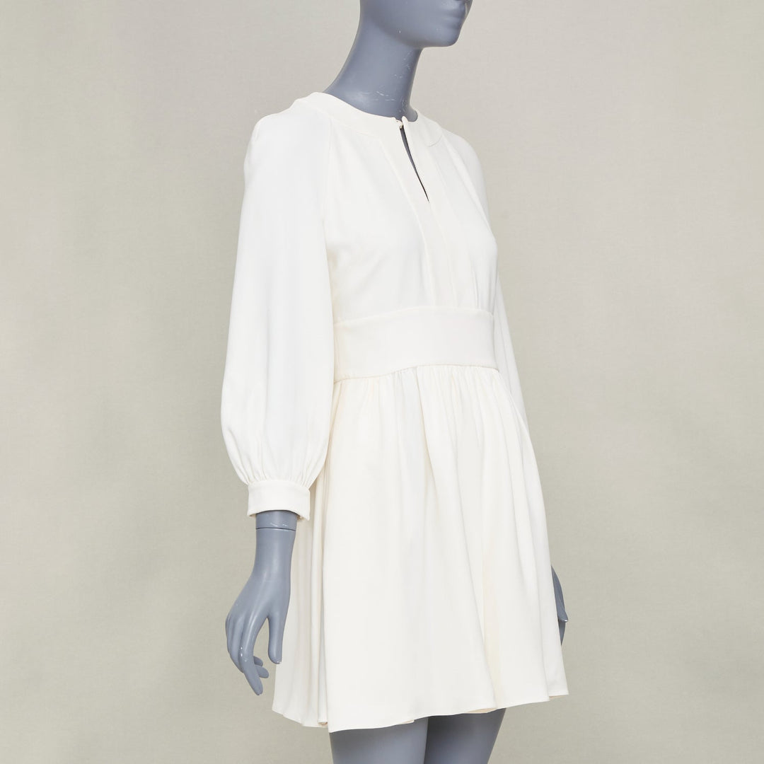 CHRISTIAN DIOR keyhole slit collar long sleeve panel ivory crepe dress FR38 M