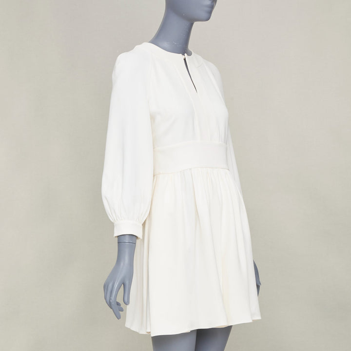 CHRISTIAN DIOR keyhole slit collar long sleeve panel ivory crepe dress FR38 M