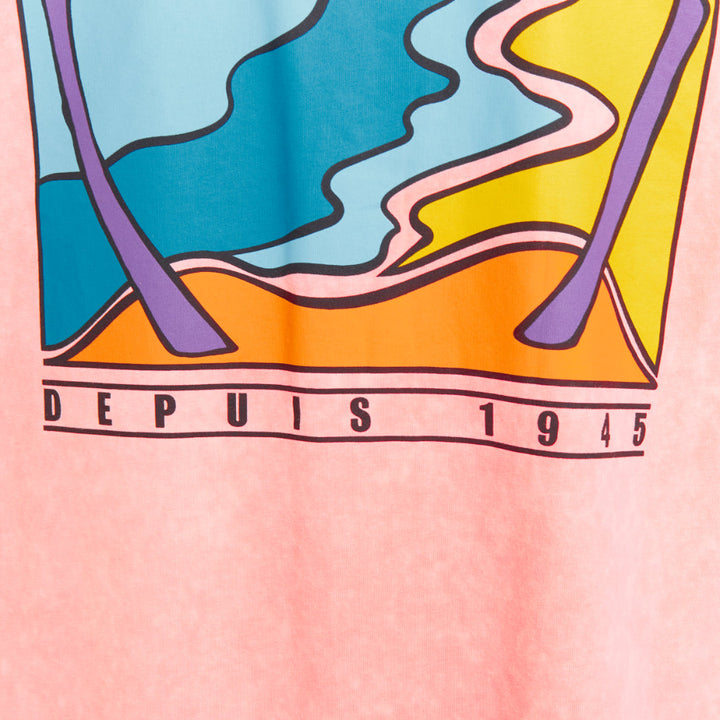 BALMAIN pink washed cotton jersey retro beach sunset graphic logo t-shirt L