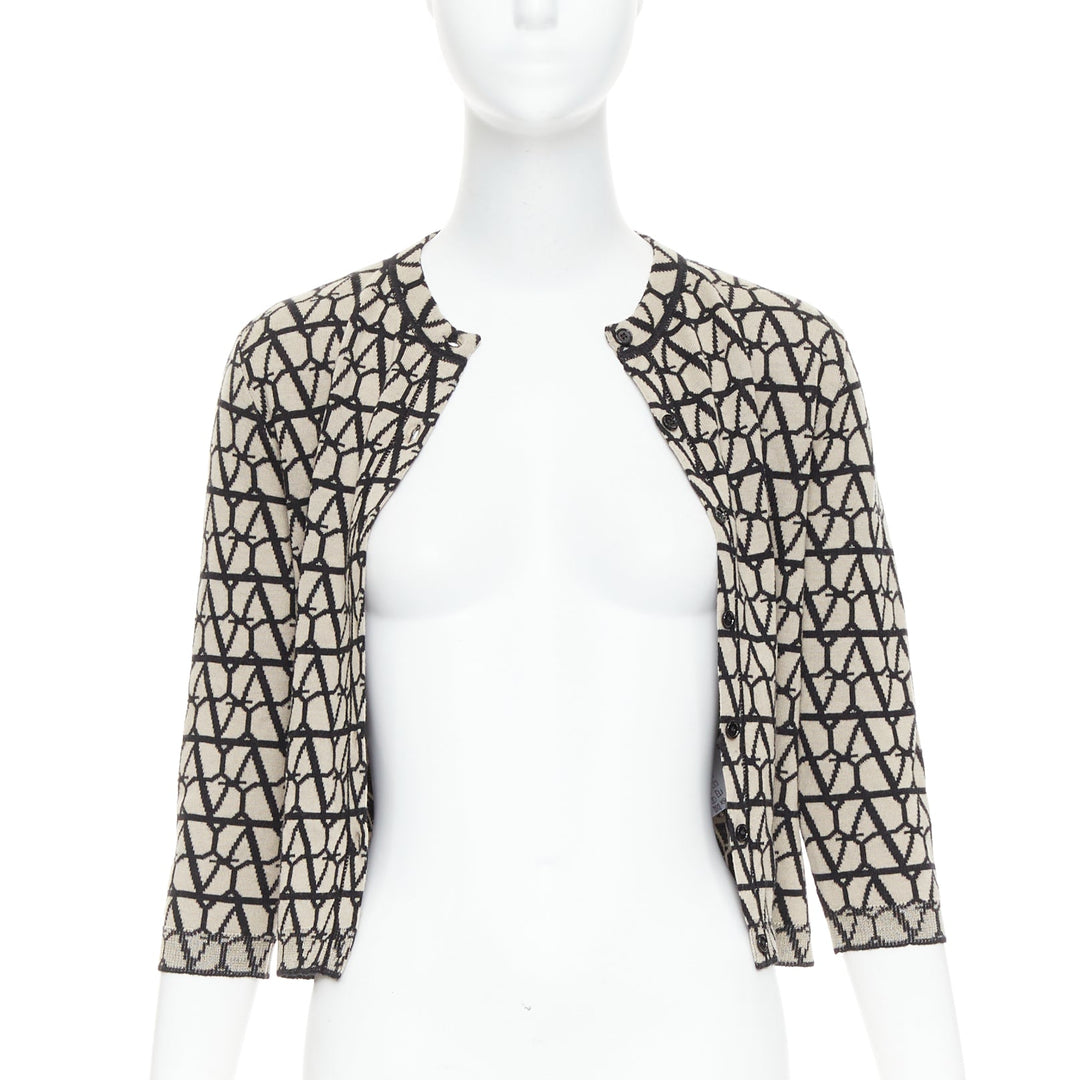 VALENTINO 2023 Toile Iconographe monogram beige black wool cropped cardigan S