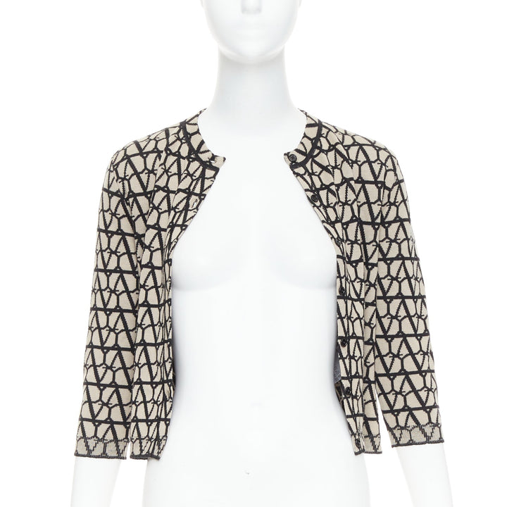 VALENTINO 2023 Toile Iconographe monogram beige black wool cropped cardigan S