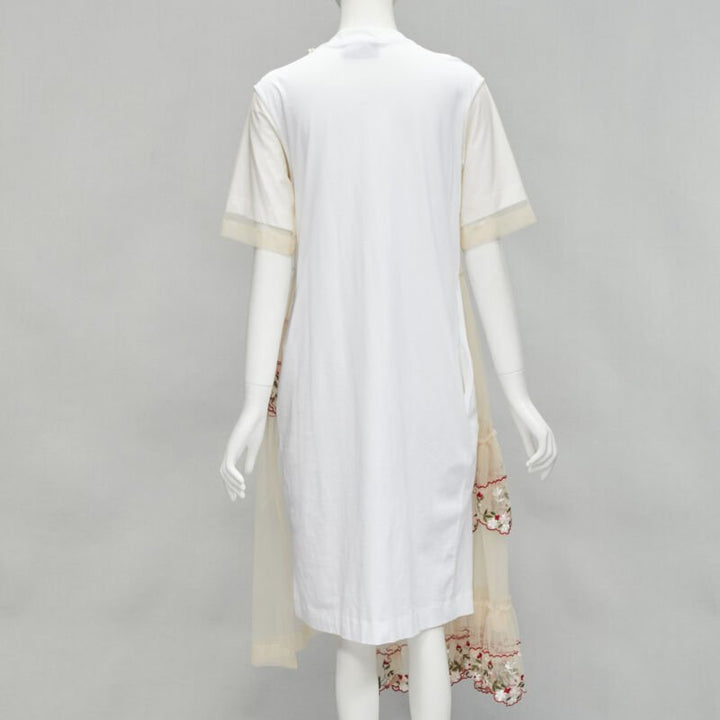 SIMONE ROCHA nude sheer floral embroidered tulle pearl collar dress S