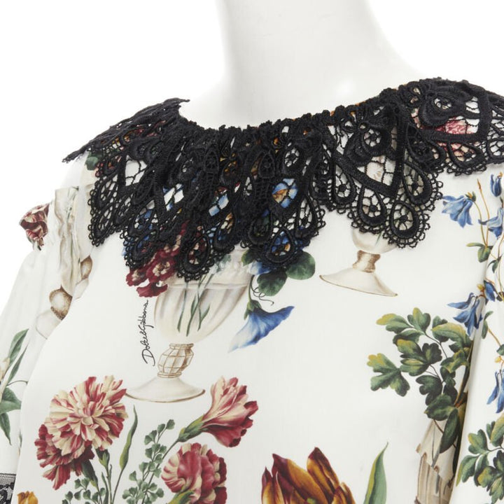DOLCE GABBANA silk vase floral lace cold shoulder flared sleeve dress IT40 S