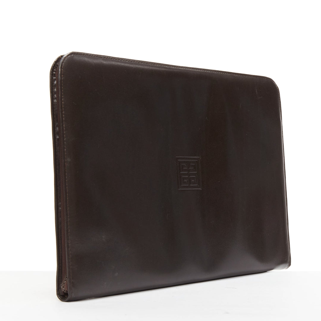 GIVENCHY Vintage brown smooth leather zip around oversized portfolio clutch