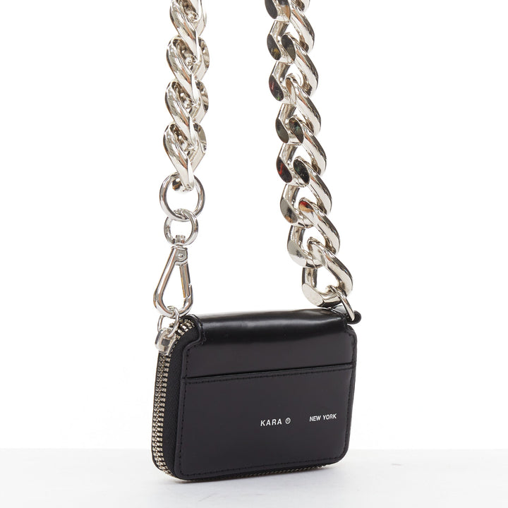 KARA Bike Chain Wallet black leather silver chunky chain micro crossbody bag