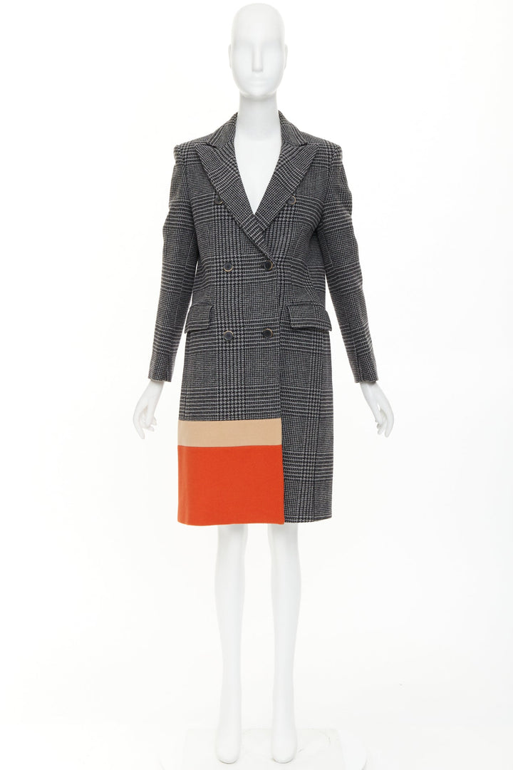 MSGM 2022 grey black wool houndstooth color block double breasted coat IT40 S