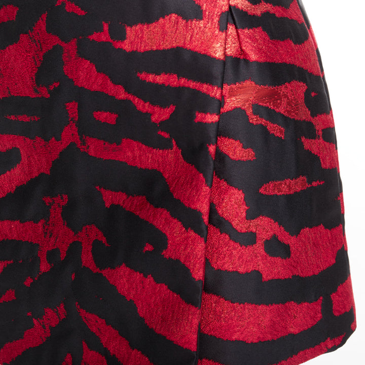 DOLCE GABBANA red black tiger stripe metallic jacquard high mini skirt IT36 XS