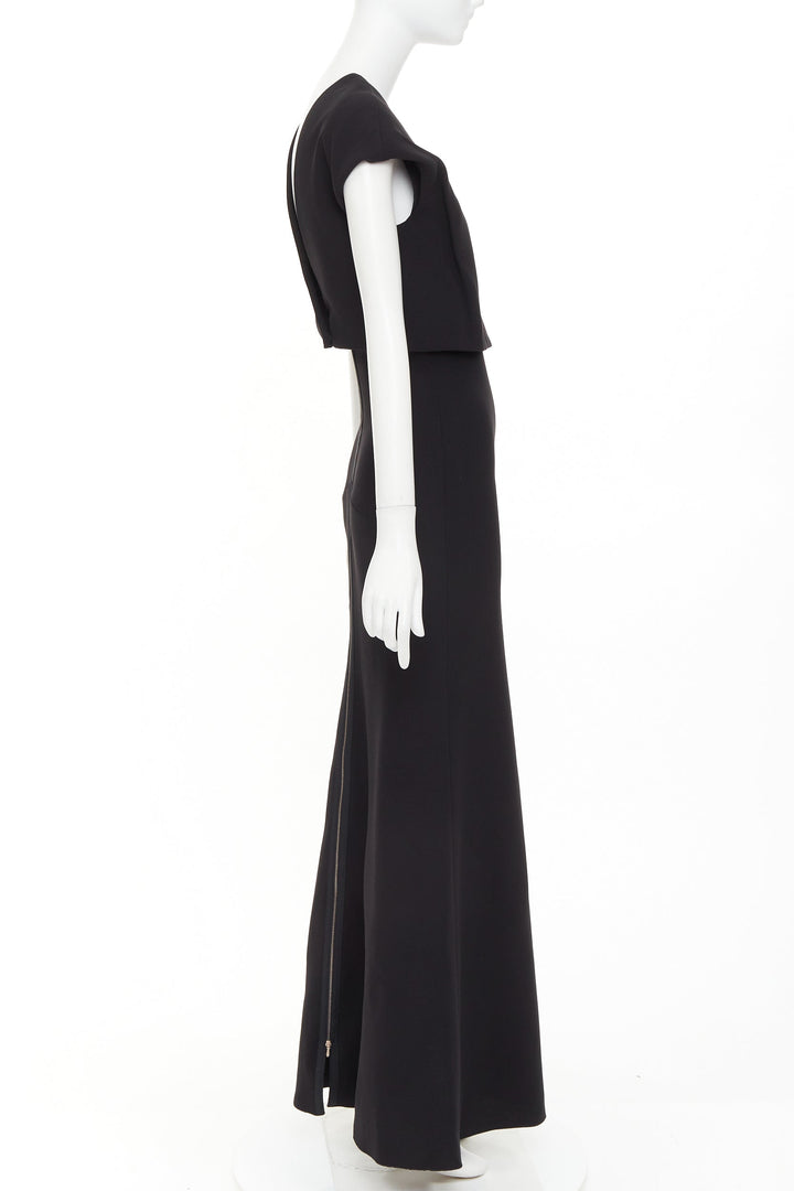 VICTORIA BECKHAM black silk wool crepe layered top gown maxi dress UK8 S