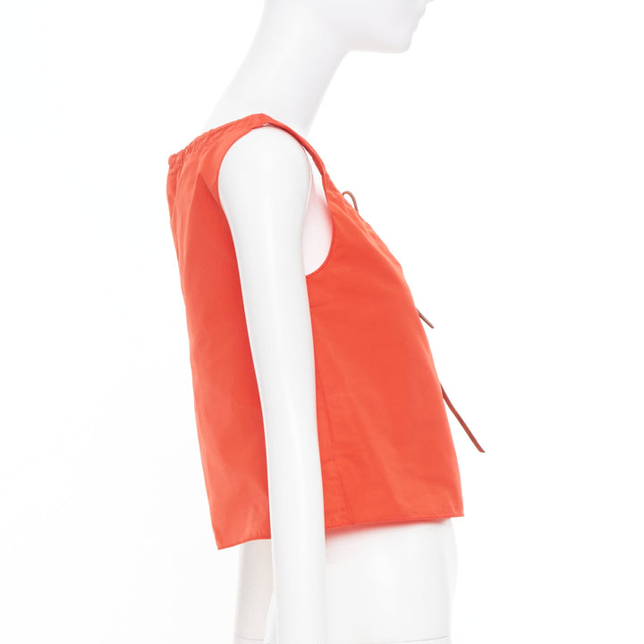 MIU MIU 1990s Vintage orange nylon drawstring leather trim cropped tank IT40 S