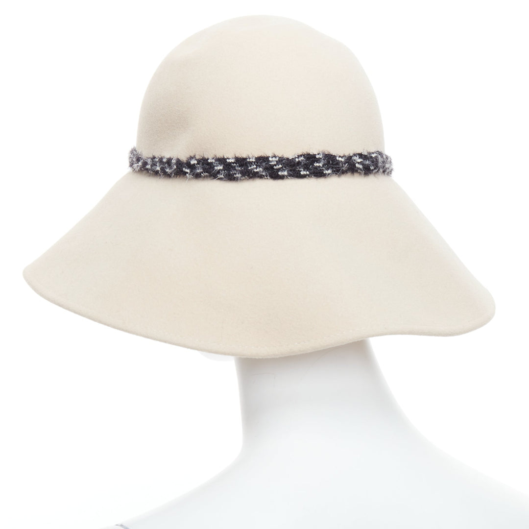 MAISON MICHEL beige rabbit felt braid trim M charm visor fedora hat M