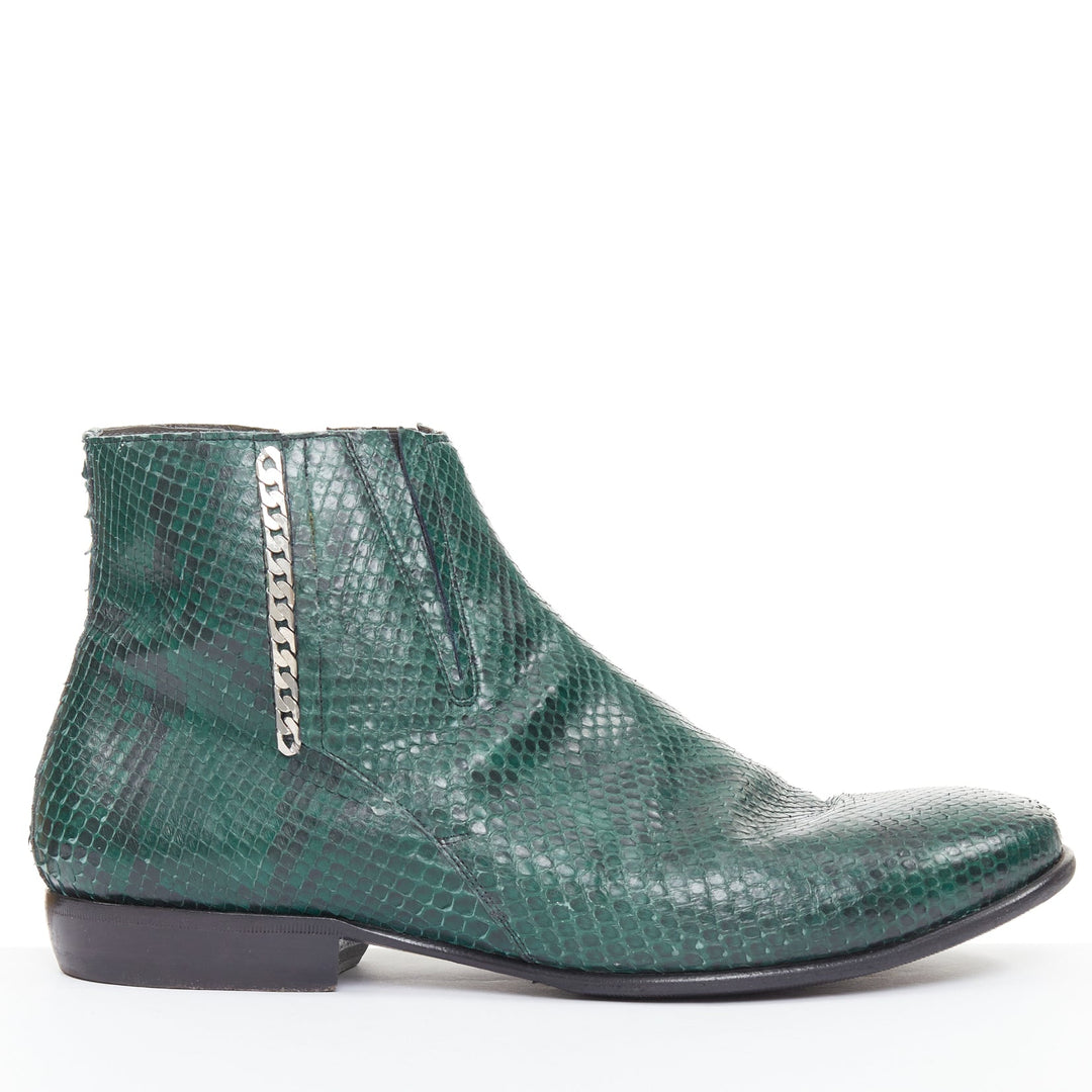 LANVIN 2012 Vintage green scaled leather silver chain ankle boots UK9 EU43