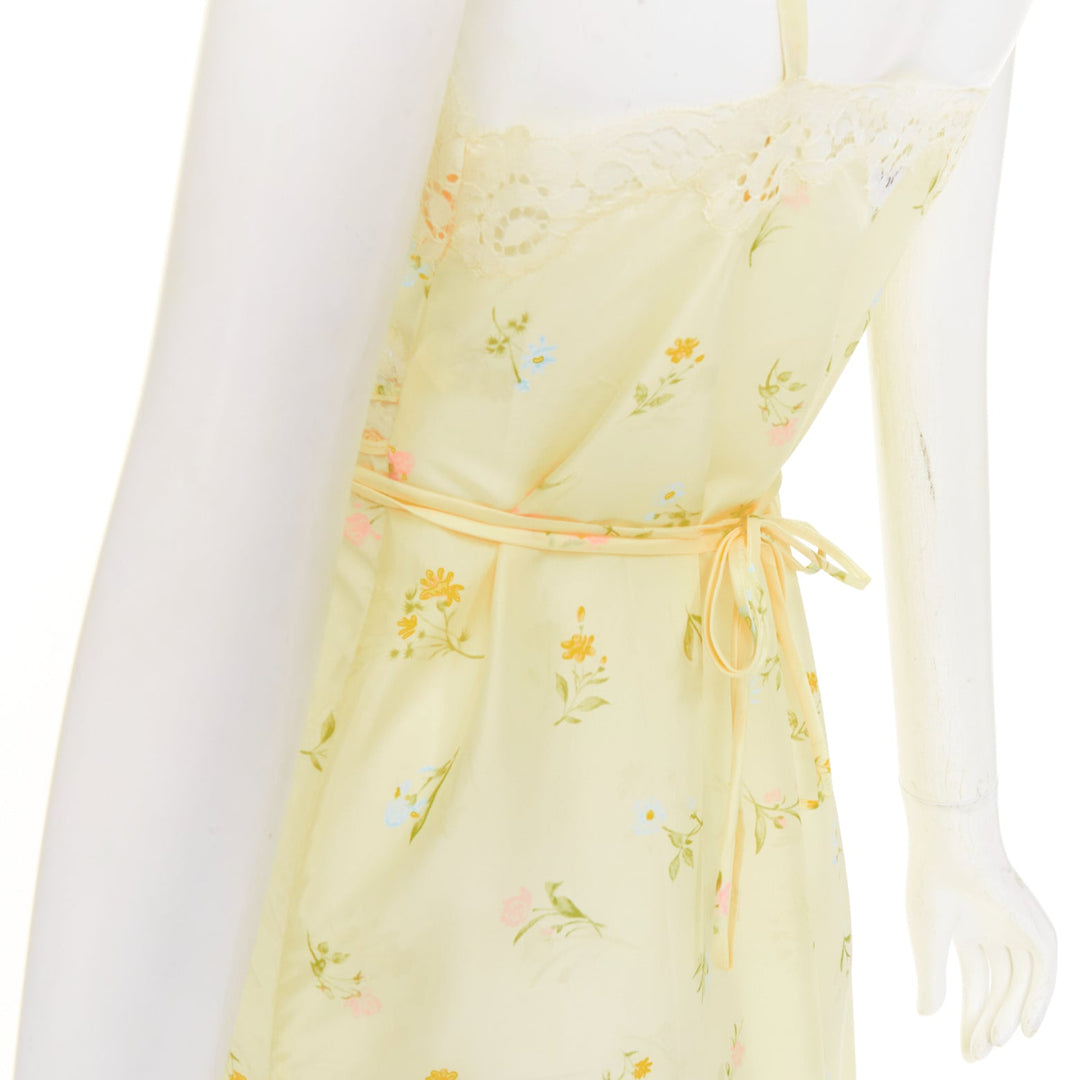 CHRISTIAN DIOR Vintage pastel yellow floral lace sleepwear nightgown dress S