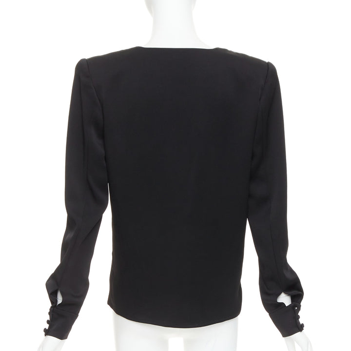 ALEXANDRE VAUTHIER COUTURE black padded shoulder scoop neck long sleeve top